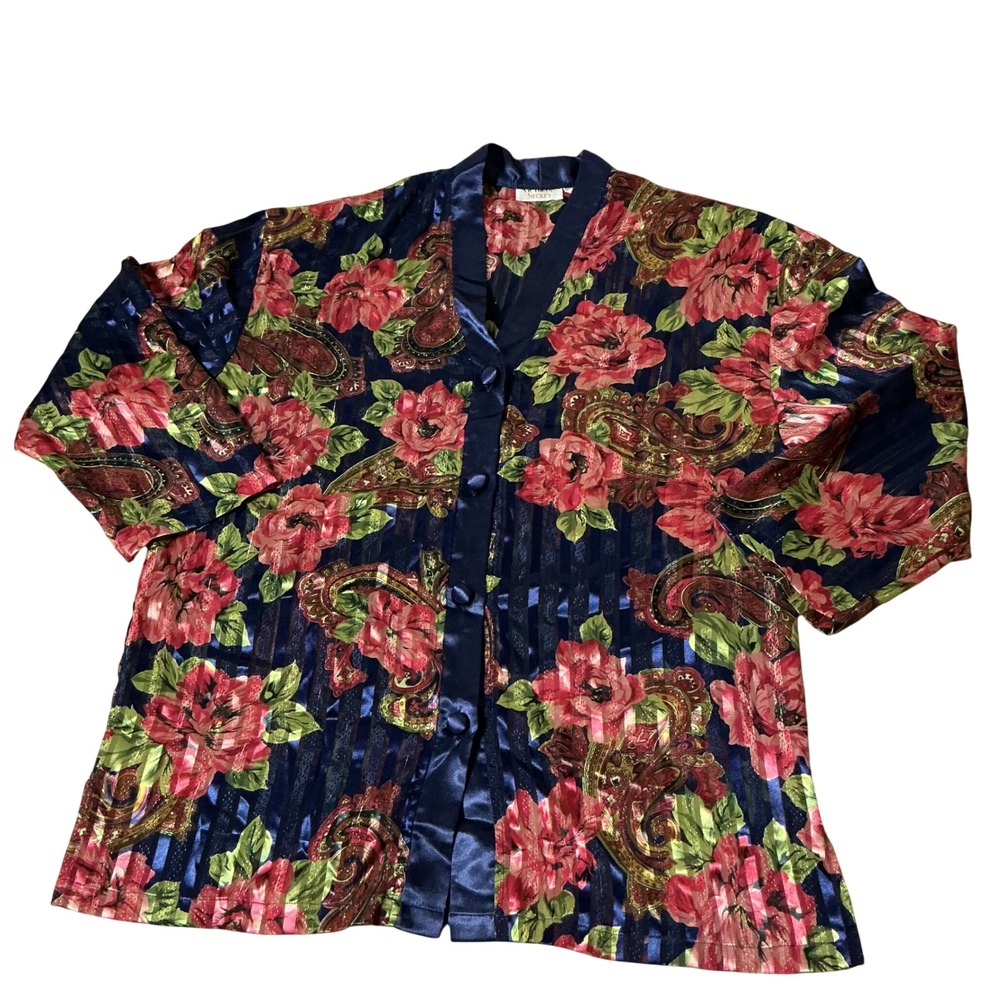 Vintage Victorias Secret Coquette Gold Label Floral Paisley Satin Top Blue M